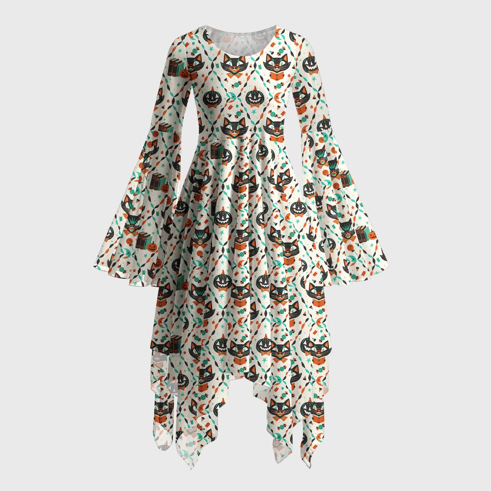 Pagewings Halloween Bookish Reading Bell Sleeve Dress