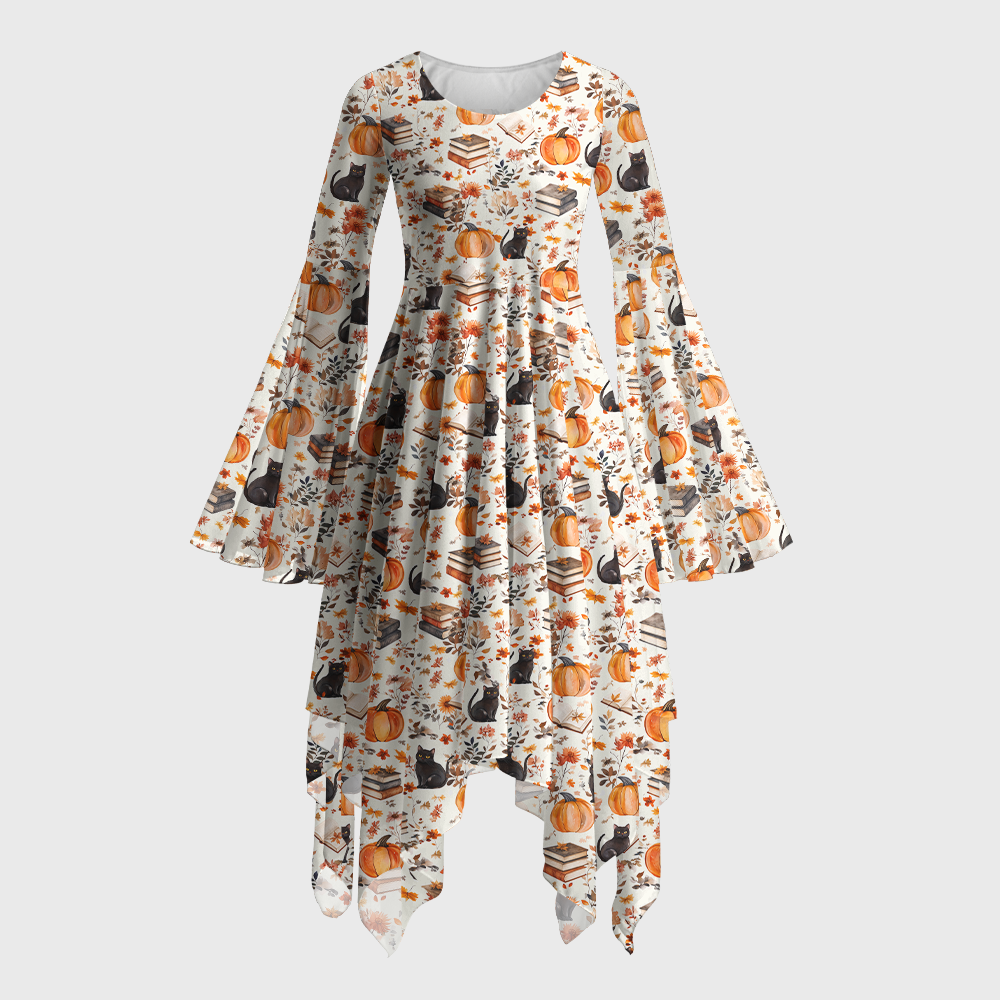 Pagewings Halloween Bookish Reading Bell Sleeve Dress