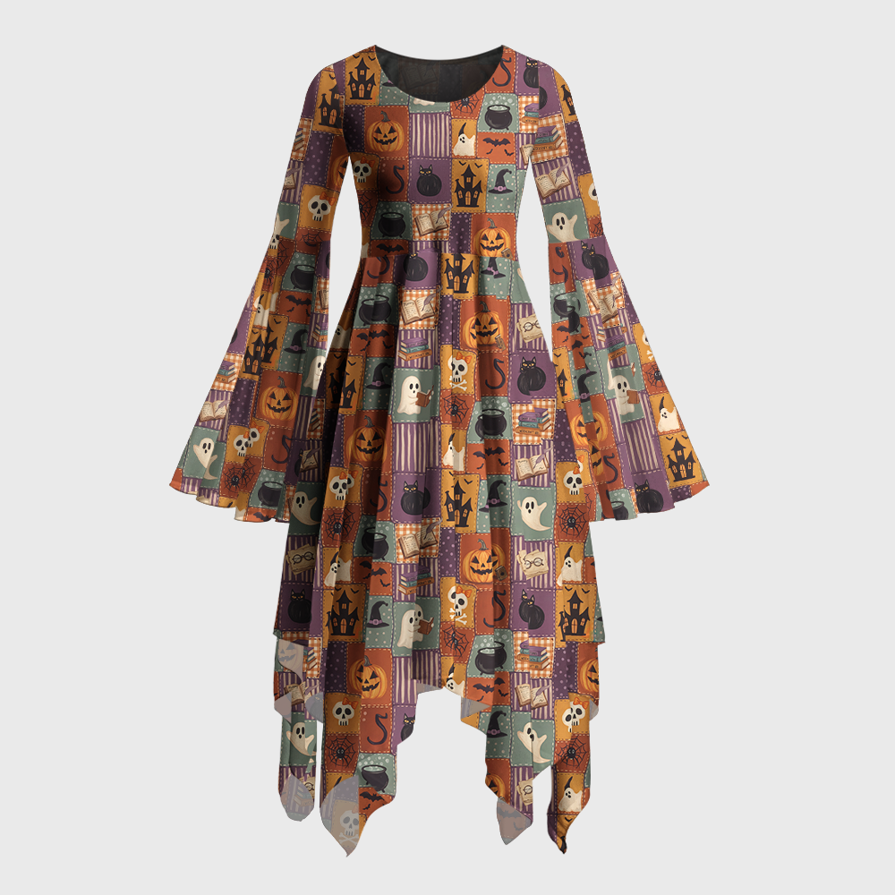 Pagewings Halloween Bookish Reading Bell Sleeve Dress
