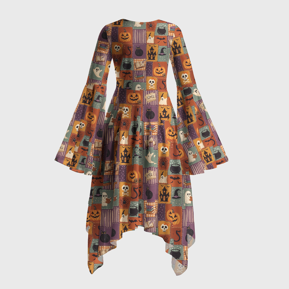Pagewings Halloween Bookish Reading Bell Sleeve Dress