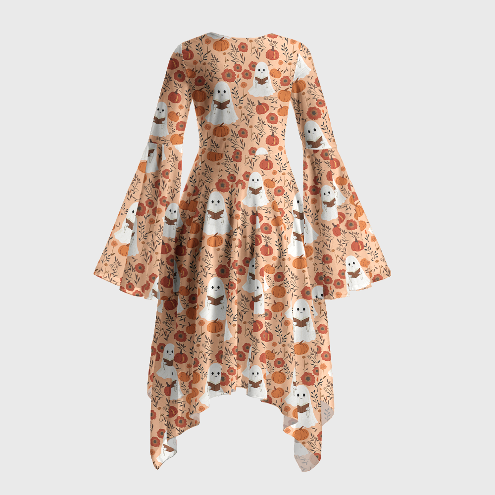 Pagewings Ghosts Love Reading Bell Sleeve Dress