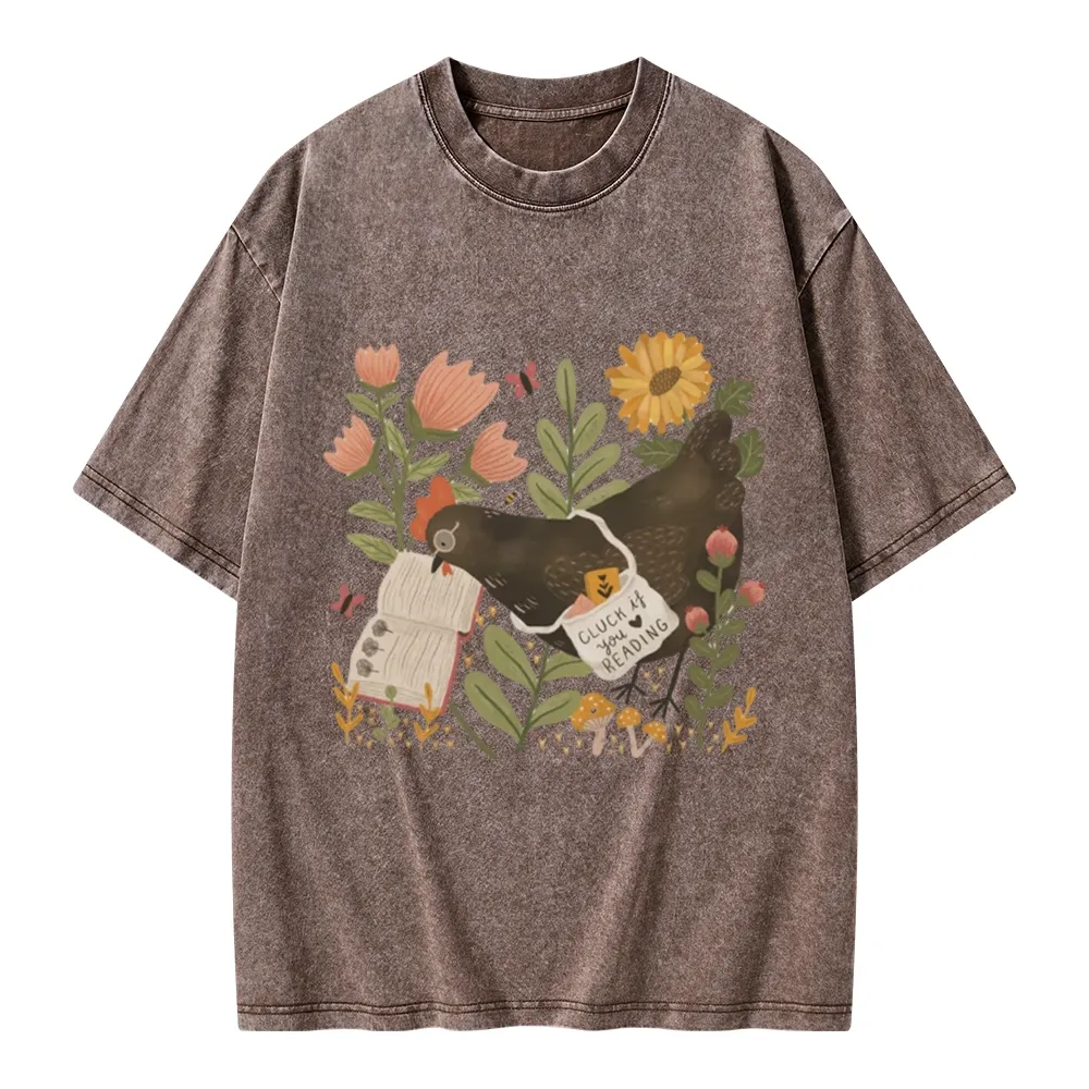 Pagewings Chicken Reading a Book Unisex Washed T-shirt