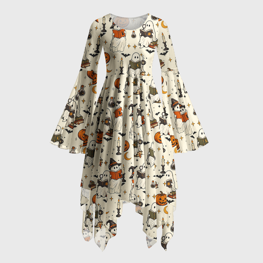 Pagewings Ghosts Love Reading Bell Sleeve Dress