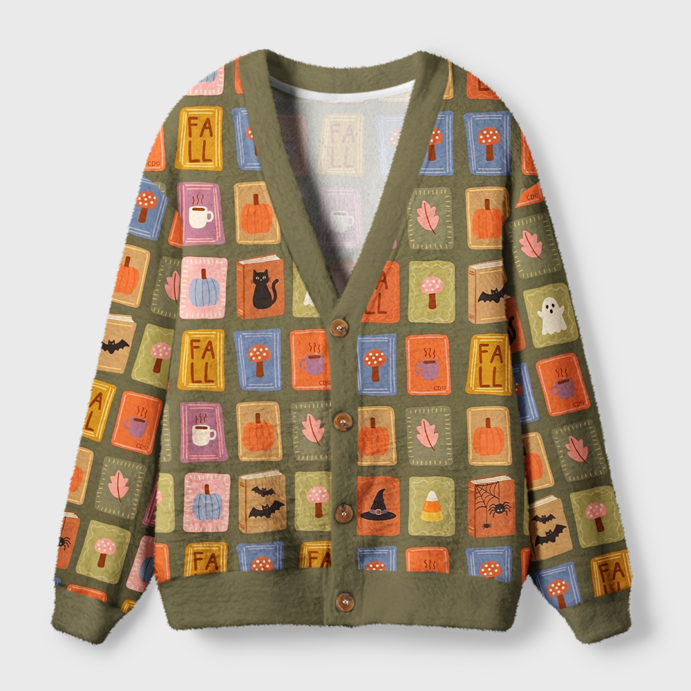 Pagewings Autumn Reading Light Knit Unisex Cardigan Sweaters