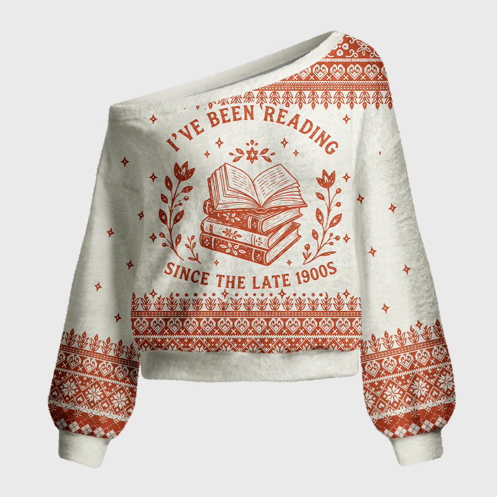 Pagewings Bookish Vibe Off Shoulder Ugly Knit Sweater