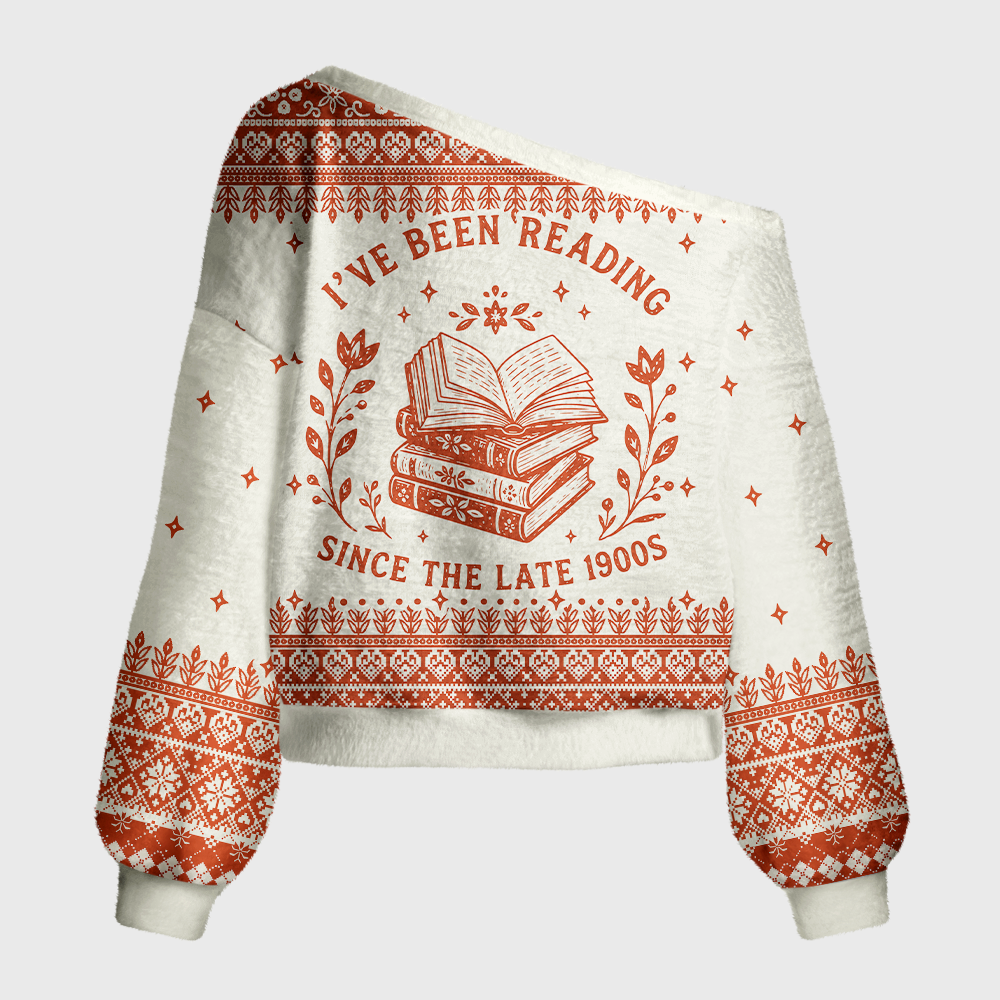 Pagewings Bookish Vibe Off Shoulder Ugly Knit Sweater