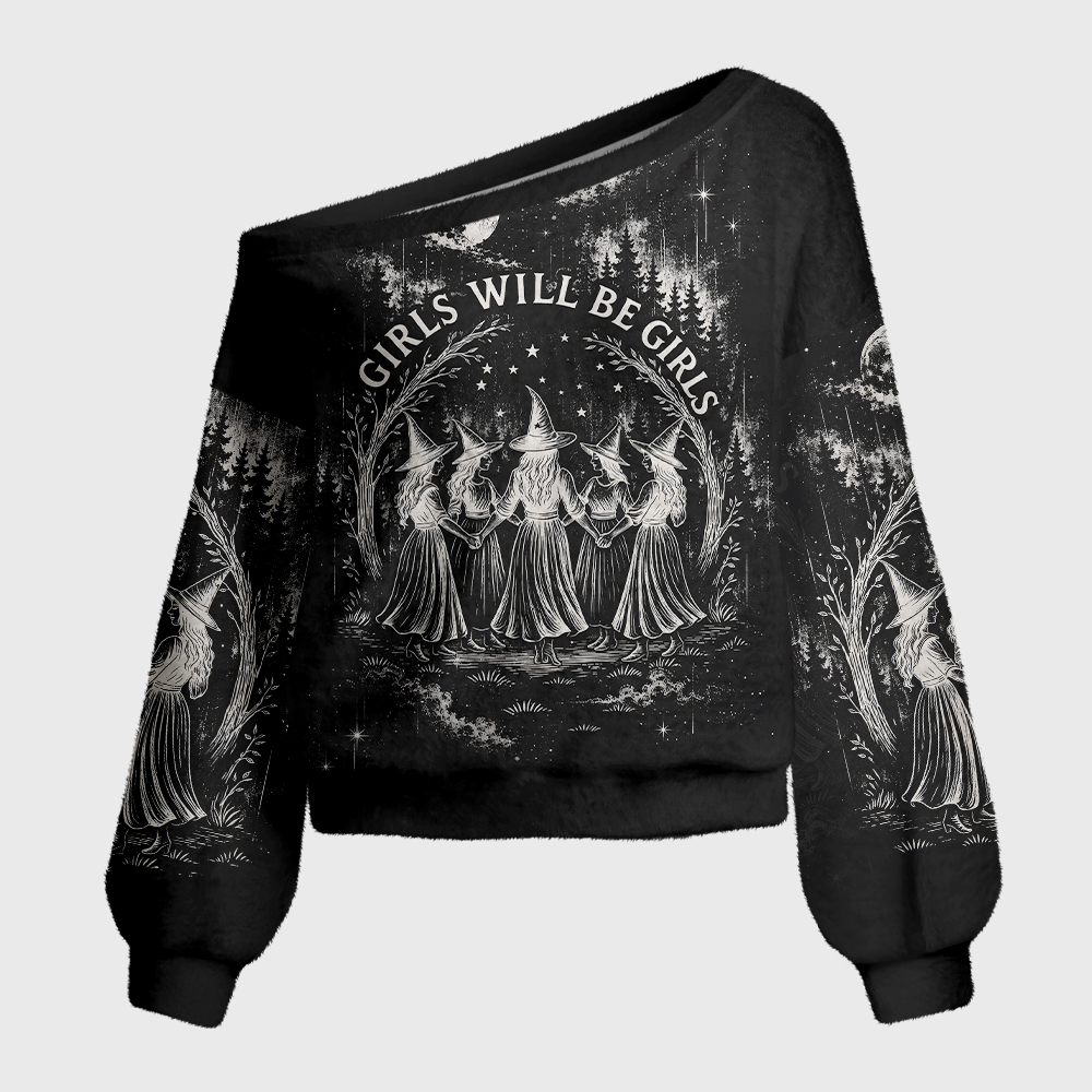 Pagewings Girls Will Be Girls Off Shoulder Ugly Knit Sweater