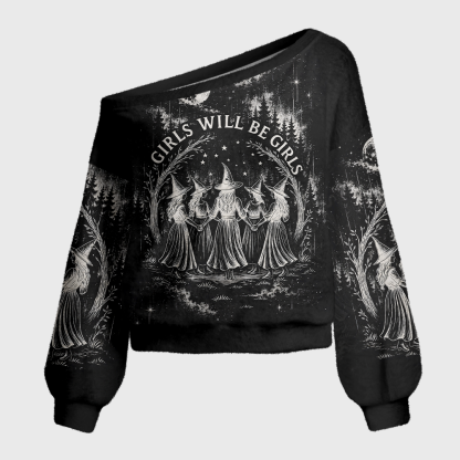 Pagewings Girls Will Be Girls Off Shoulder Ugly Knit Sweater