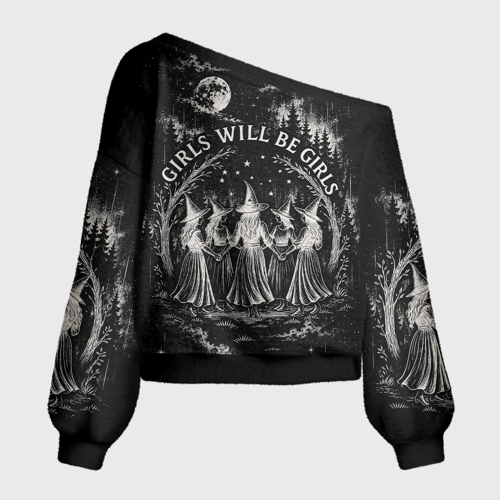 Pagewings Girls Will Be Girls Off Shoulder Ugly Knit Sweater