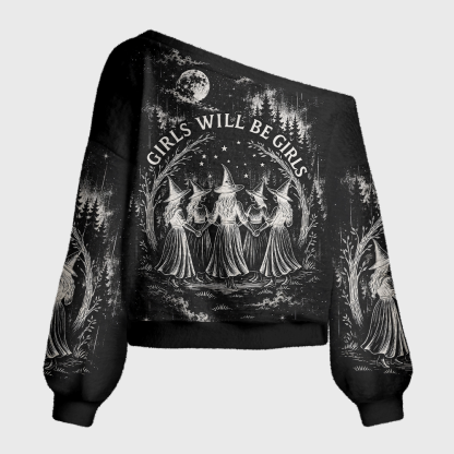 Pagewings Girls Will Be Girls Off Shoulder Ugly Knit Sweater