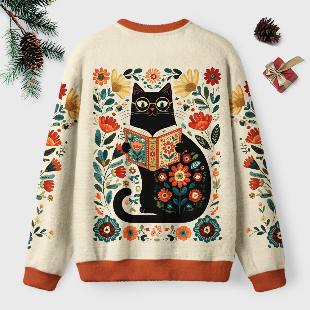 Pagewings Cat Book Lover Unisex Ugly Light Knit Sweatshirt