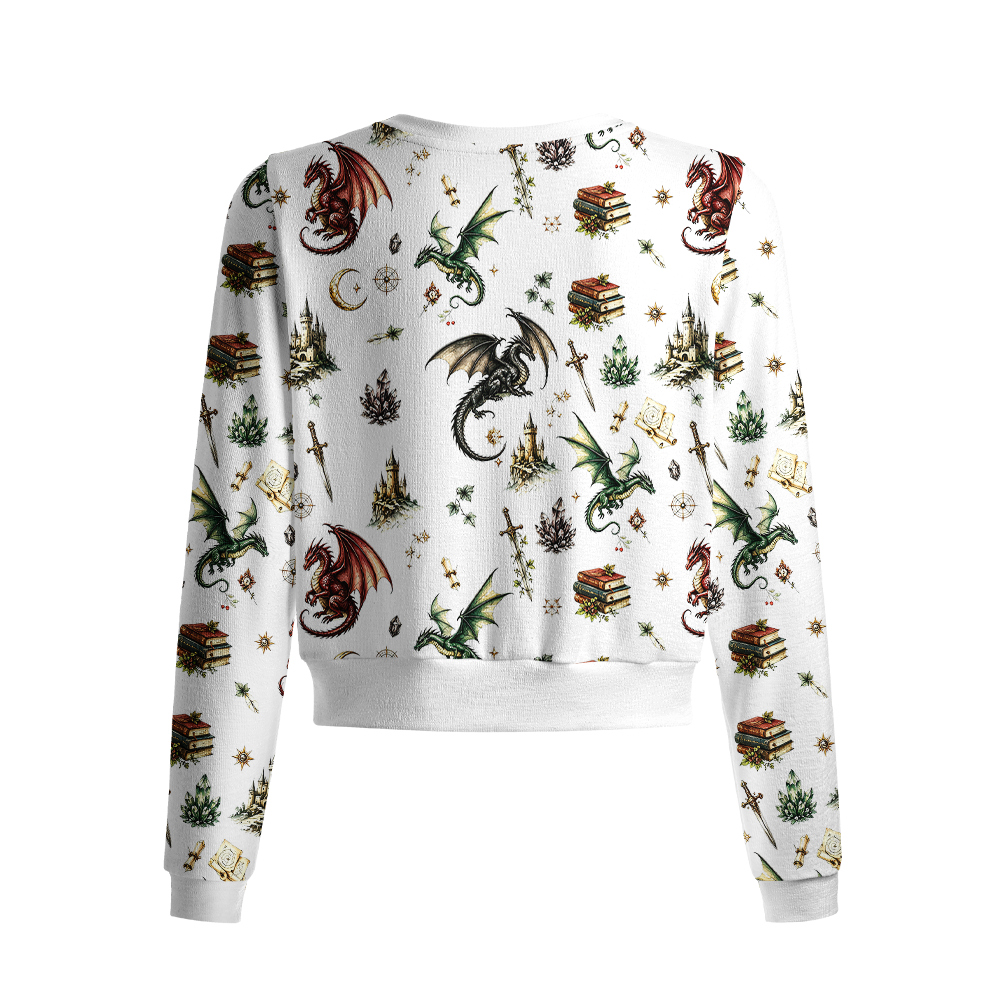 Pagewings Book Dragon Crew Neck Cardigan Sweaters