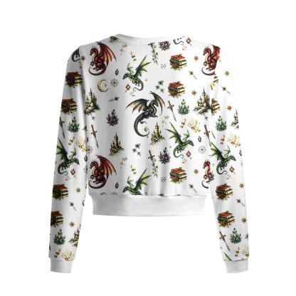 Pagewings Book Dragon Crew Neck Cardigan Sweaters