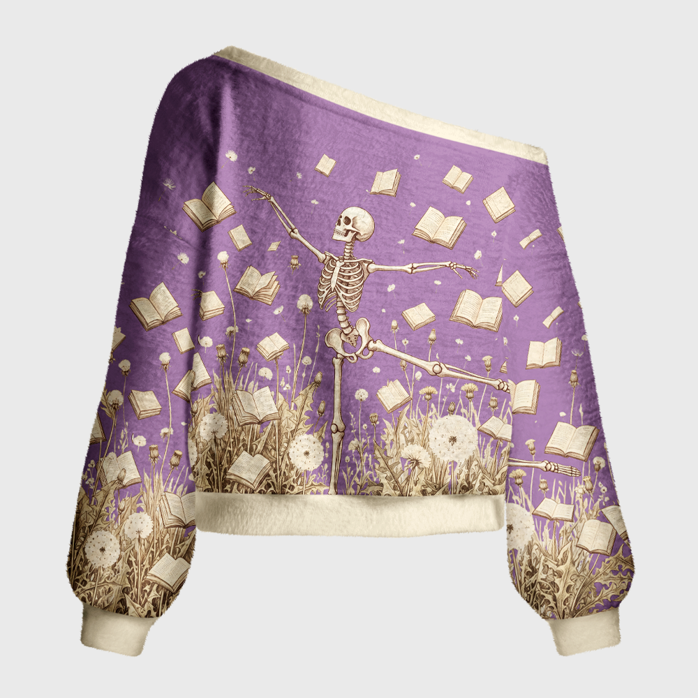 Pagewings Dandelion Skull Off Shoulder Ugly Knit Sweater