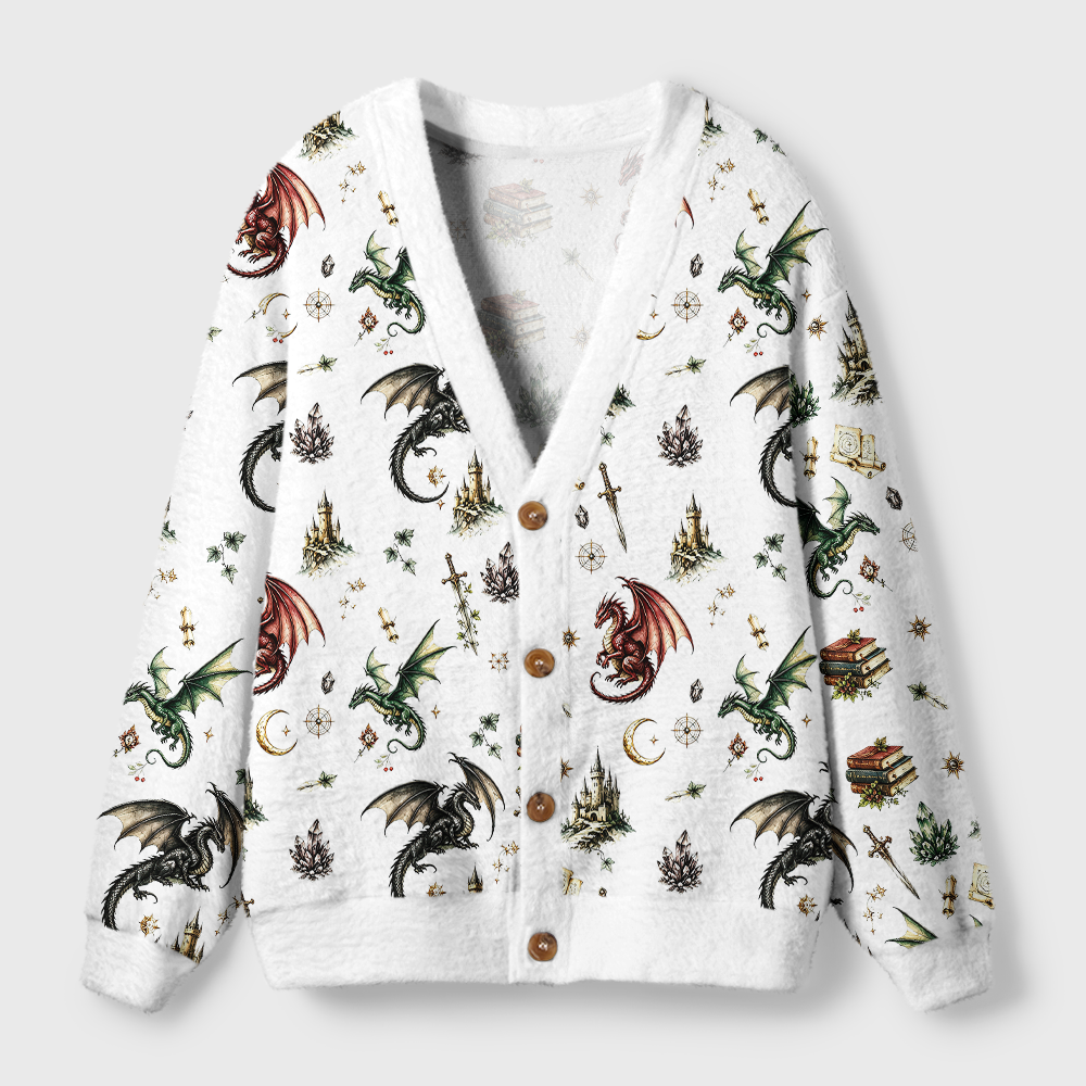 Pagewings Book Dragon Light Knit Unisex Cardigan Sweaters