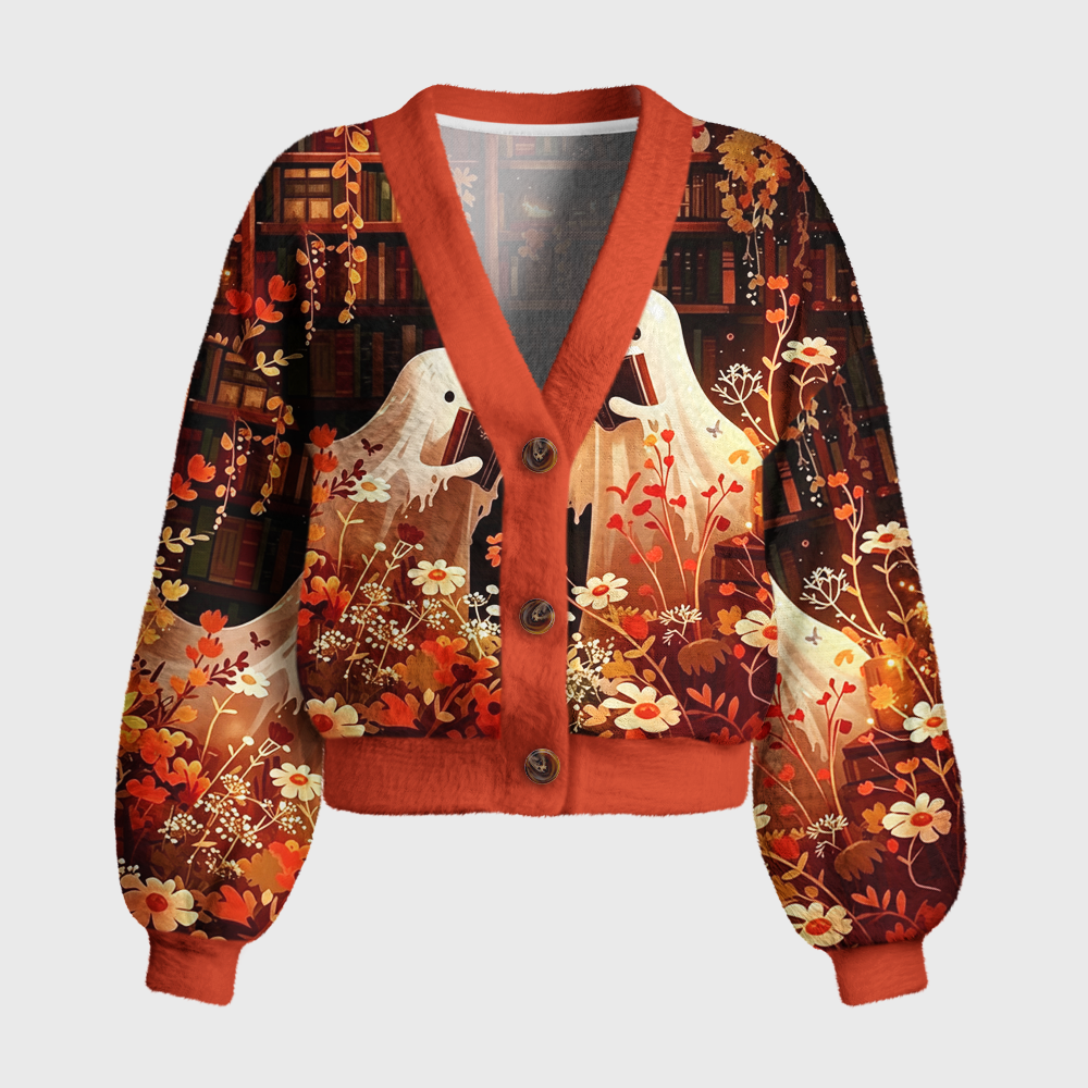 Pagewings Ghosts Love Reading Women's Cardigan Sweater