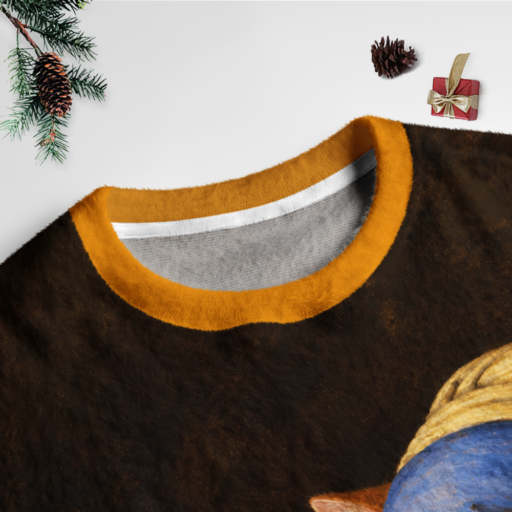 Pagewings Cat with a Pearl Earring Unisex Ugly Light Knit Sweatshirt