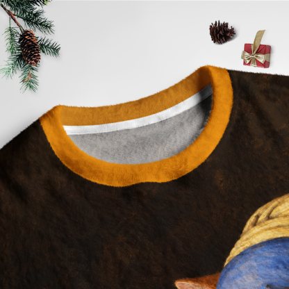 Pagewings Cat with a Pearl Earring Unisex Ugly Light Knit Sweatshirt