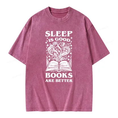 Pagewings Sleep is Good Books are Better Unisex Washed T-shirt