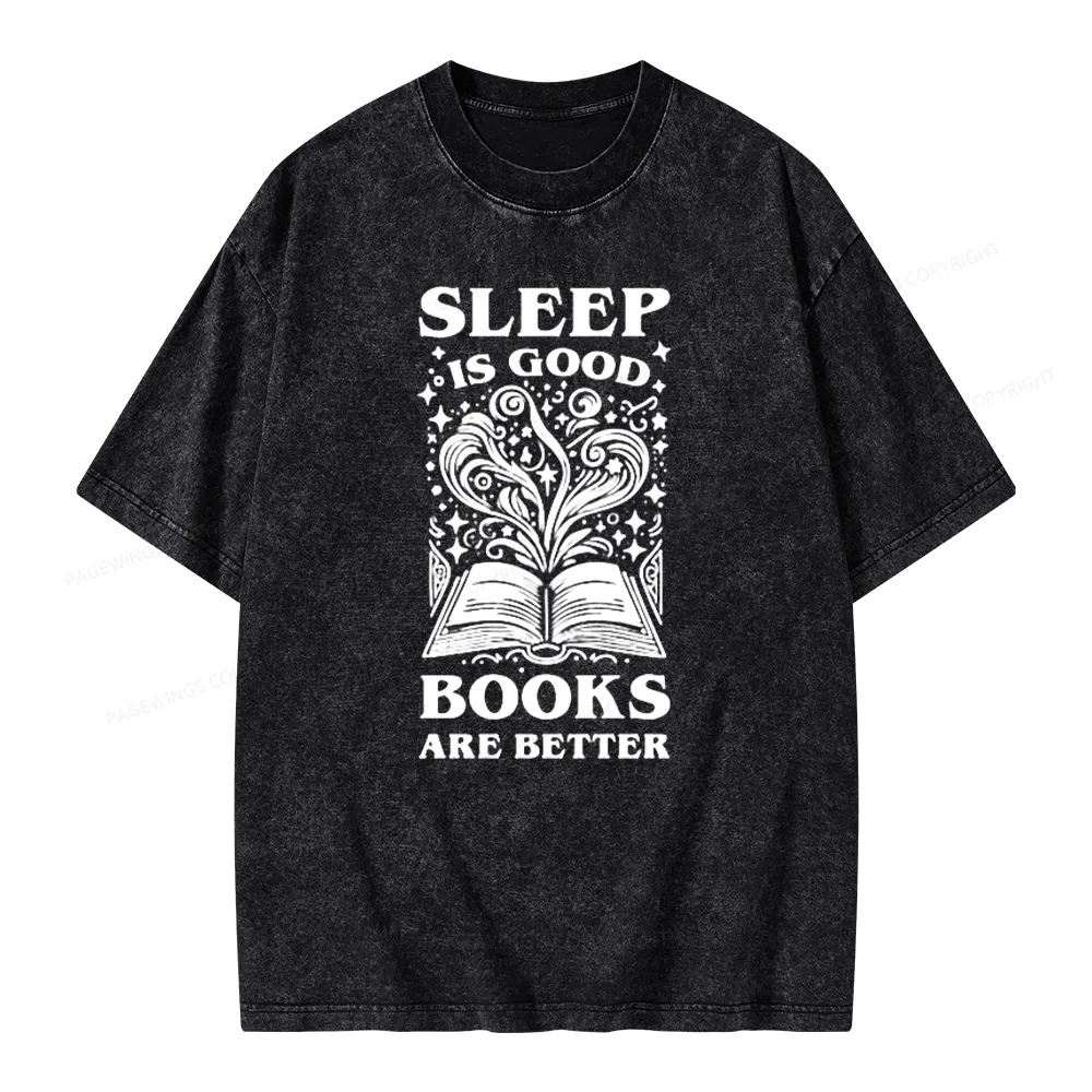 Pagewings Sleep is Good Books are Better Unisex Washed T-shirt