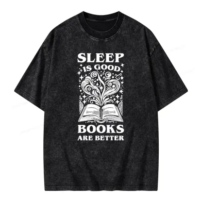Pagewings Sleep is Good Books are Better Unisex Washed T-shirt
