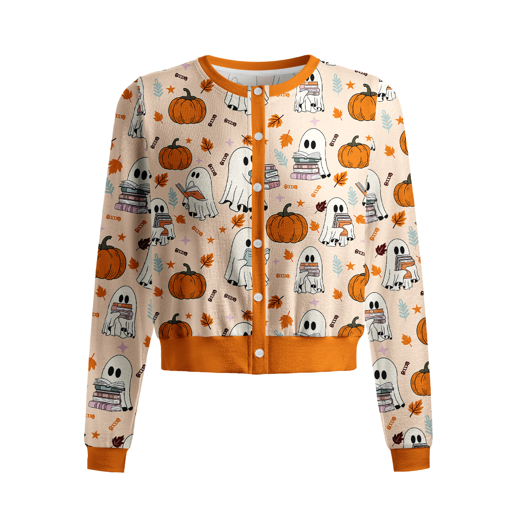 Pagewings Halloween Bookish Crew Neck Cardigan Sweaters