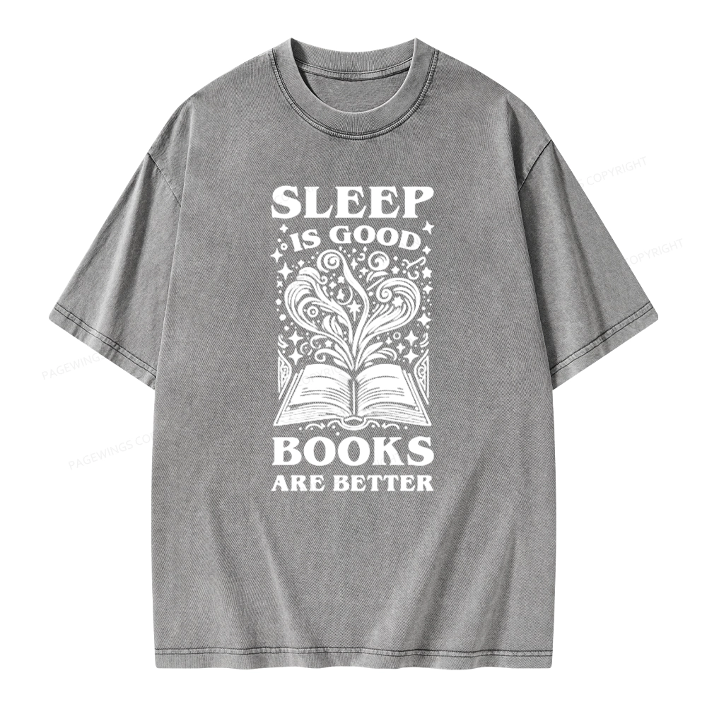 Pagewings Sleep is Good Books are Better Unisex Washed T-shirt