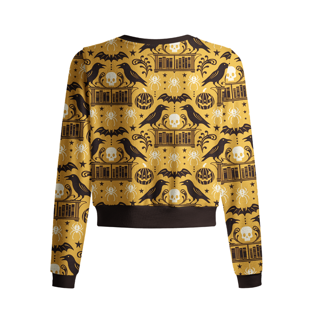 Pagewings Reading Crow Crew Neck Cardigan Sweaters