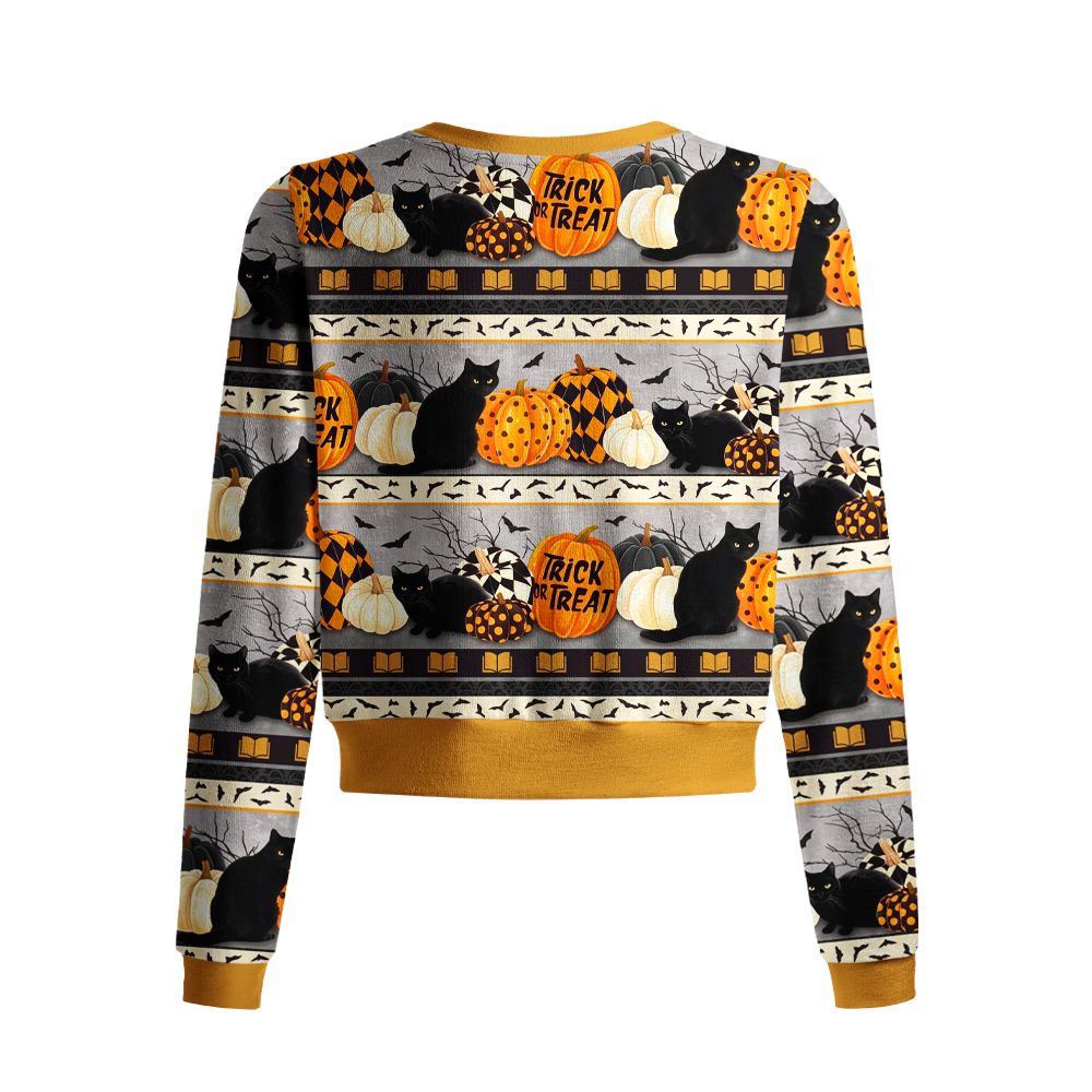 Pagewings Pumpkin cat Crew Neck Cardigan Sweaters