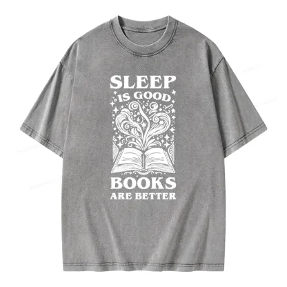 Pagewings Sleep is Good Books are Better Unisex Washed T-shirt
