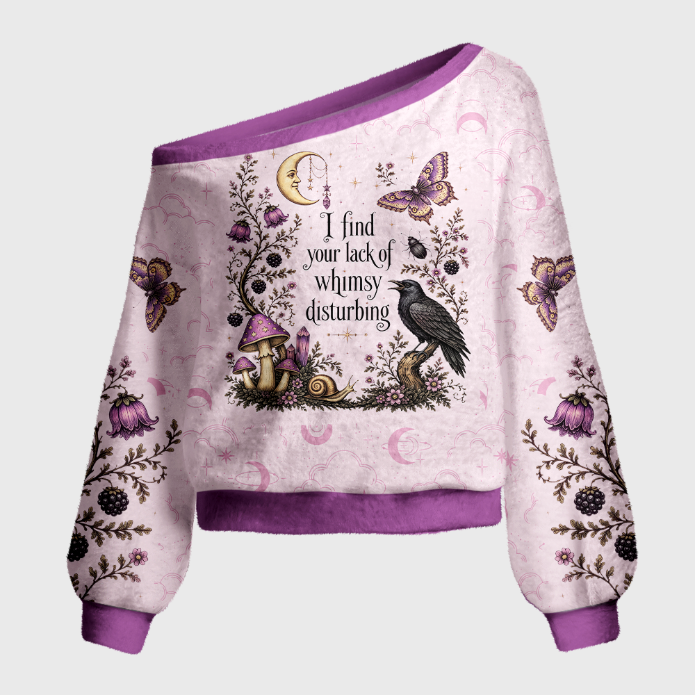 Pagewings Lack of Whimsy Crow Fall Off Shoulder Ugly Knit Sweater