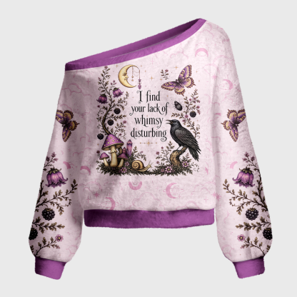 Pagewings Lack of Whimsy Crow Fall Off Shoulder Ugly Knit Sweater