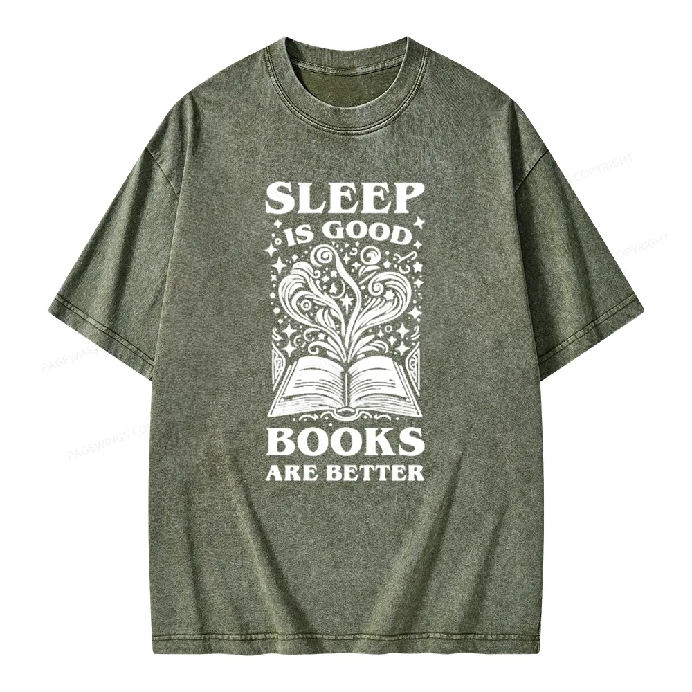 Pagewings Sleep is Good Books are Better Unisex Washed T-shirt