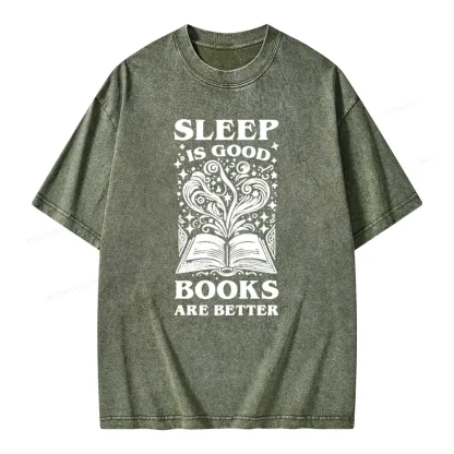 Pagewings Sleep is Good Books are Better Unisex Washed T-shirt