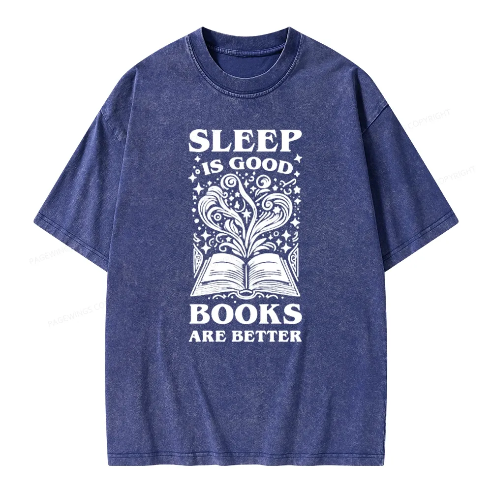 Pagewings Sleep is Good Books are Better Unisex Washed T-shirt