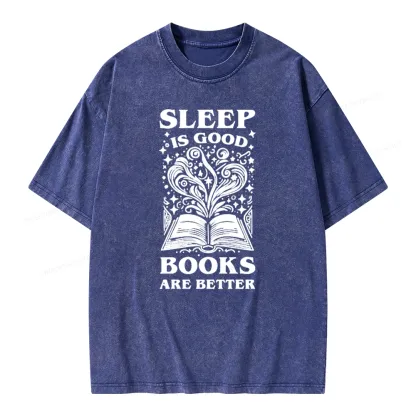 Pagewings Sleep is Good Books are Better Unisex Washed T-shirt