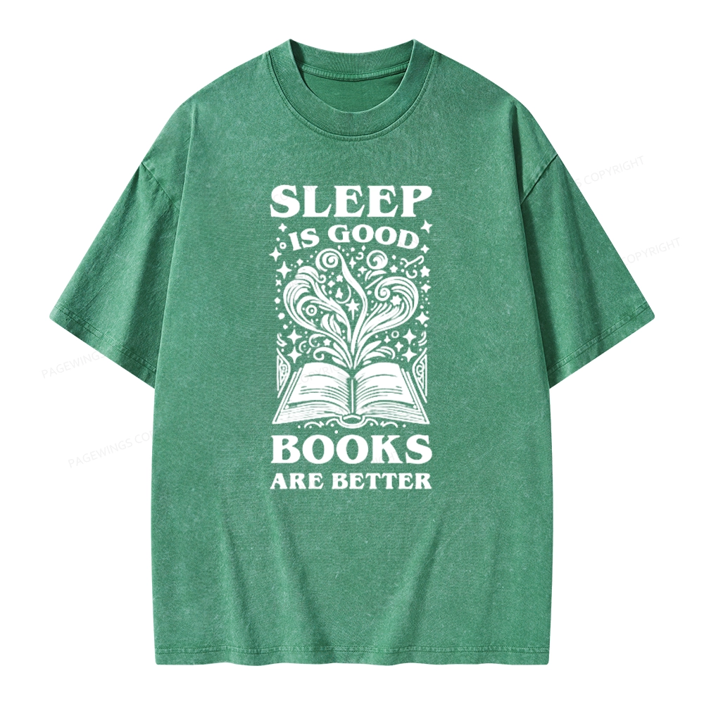 Pagewings Sleep is Good Books are Better Unisex Washed T-shirt