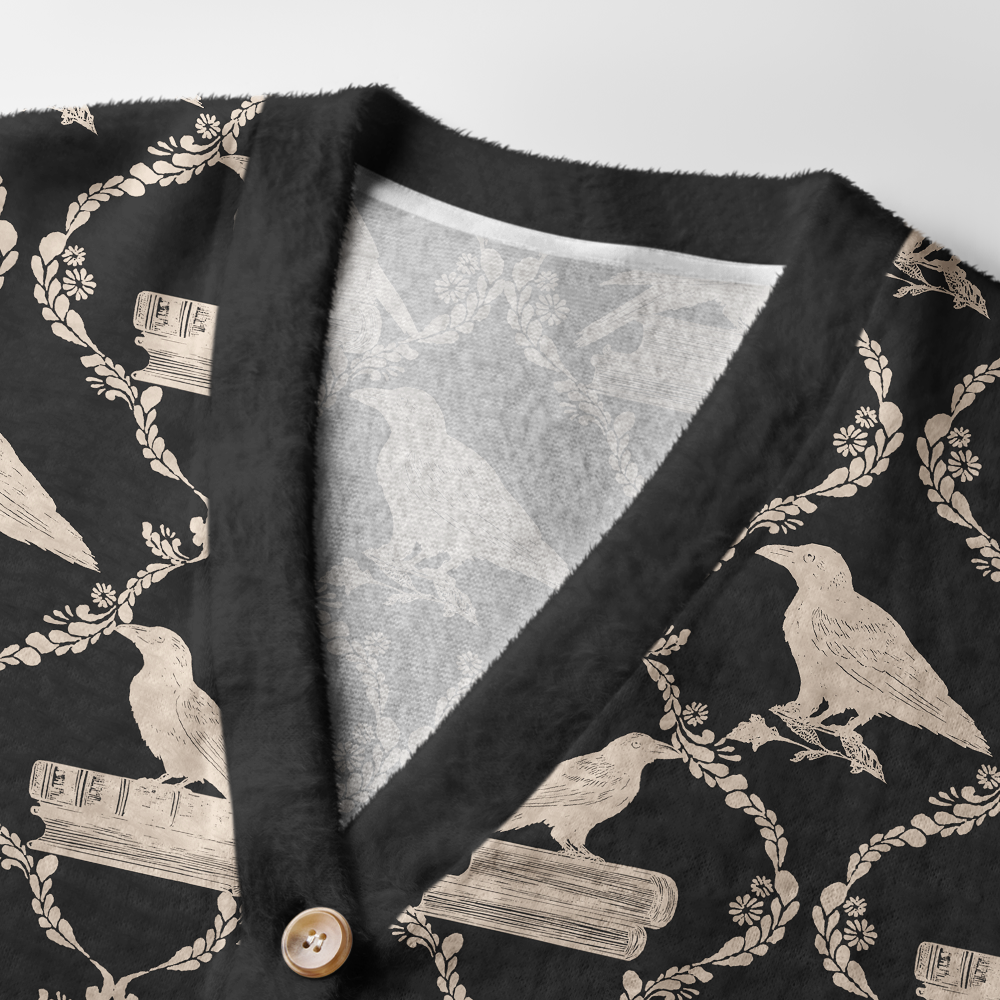 Pagewings Reading Crow Light Knit Unisex Cardigan Sweaters