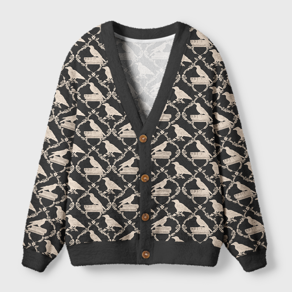 Pagewings Reading Crow Light Knit Unisex Cardigan Sweaters