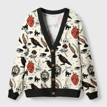 Pagewings Reading Crow Light Knit Unisex Cardigan Sweaters