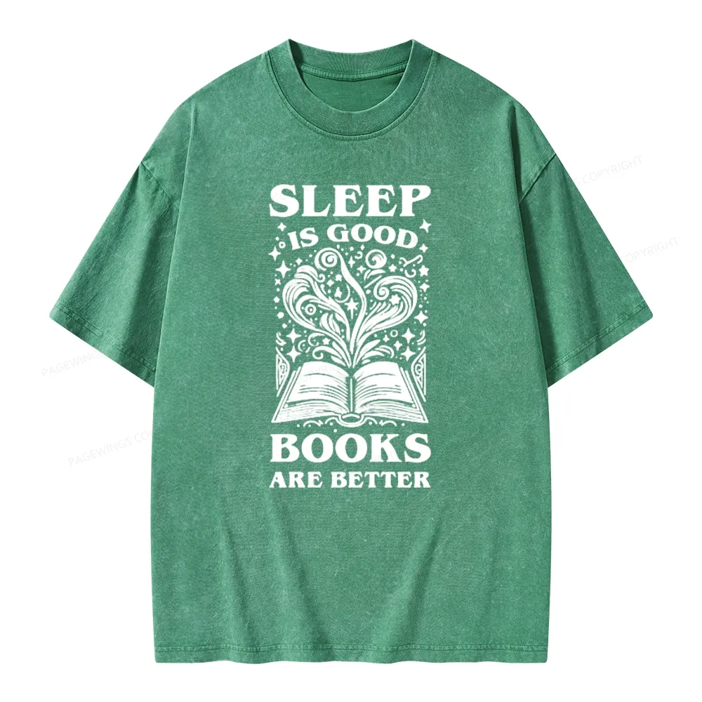 Pagewings Sleep is Good Books are Better Unisex Washed T-shirt