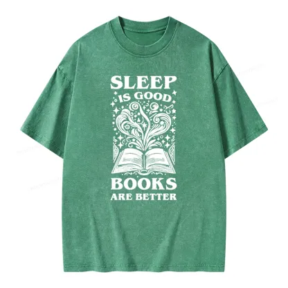 Pagewings Sleep is Good Books are Better Unisex Washed T-shirt