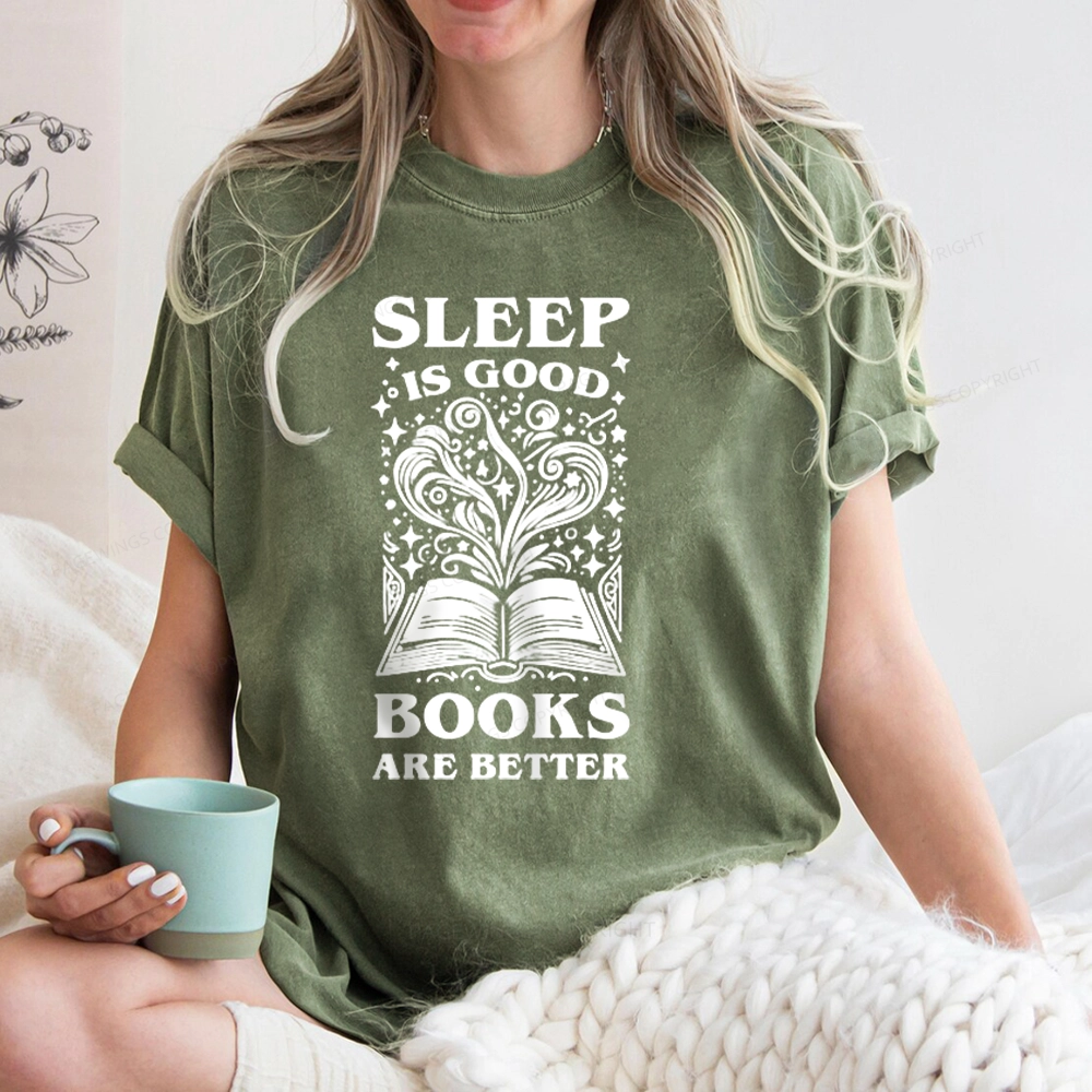 Pagewings Sleep is Good Books are Better Unisex Washed T-shirt