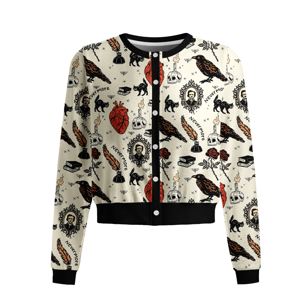 Pagewings Reading Crow Crew Neck Cardigan Sweaters