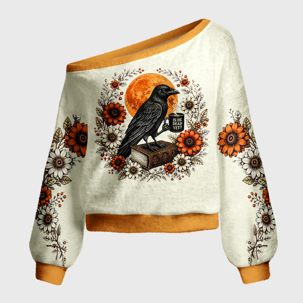 Pagewings Reading Crow Off Shoulder Ugly Knit Sweater