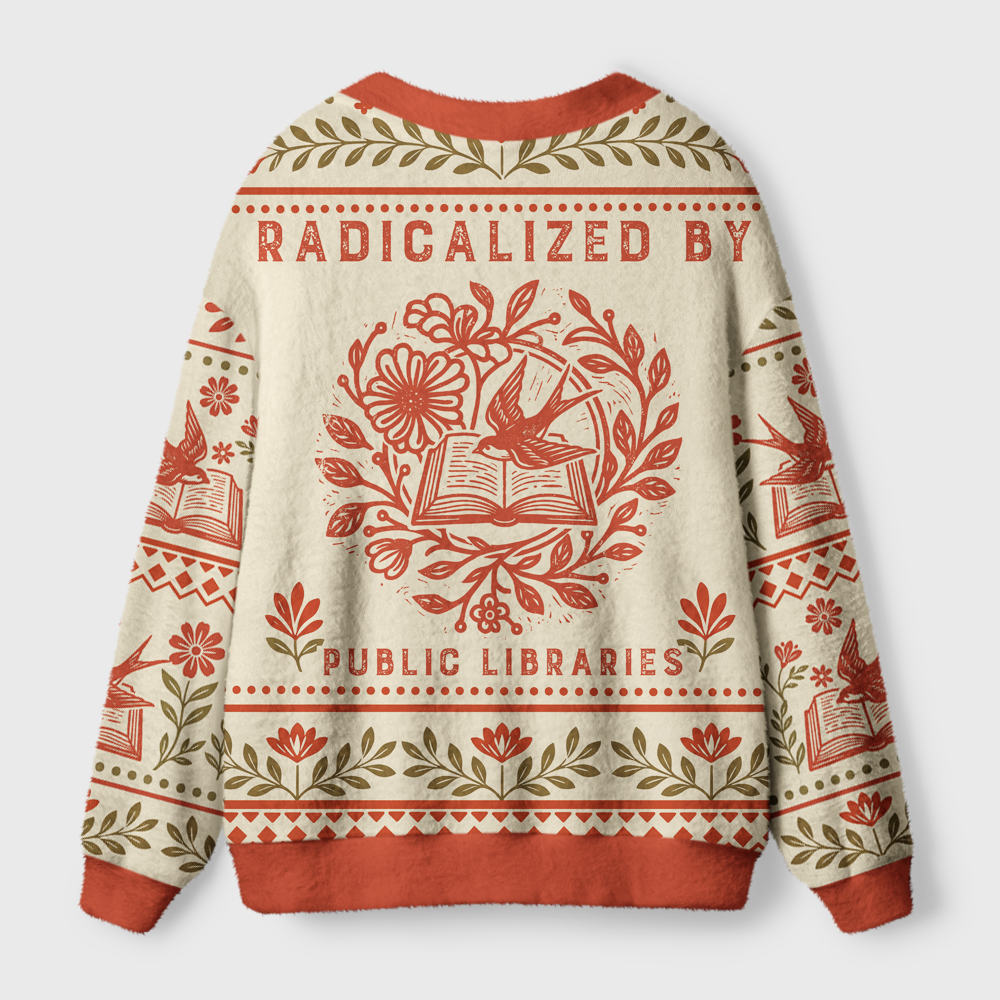 Pagewings Radicalized By Public Libraries Light Knit Unisex Cardigan Sweaters