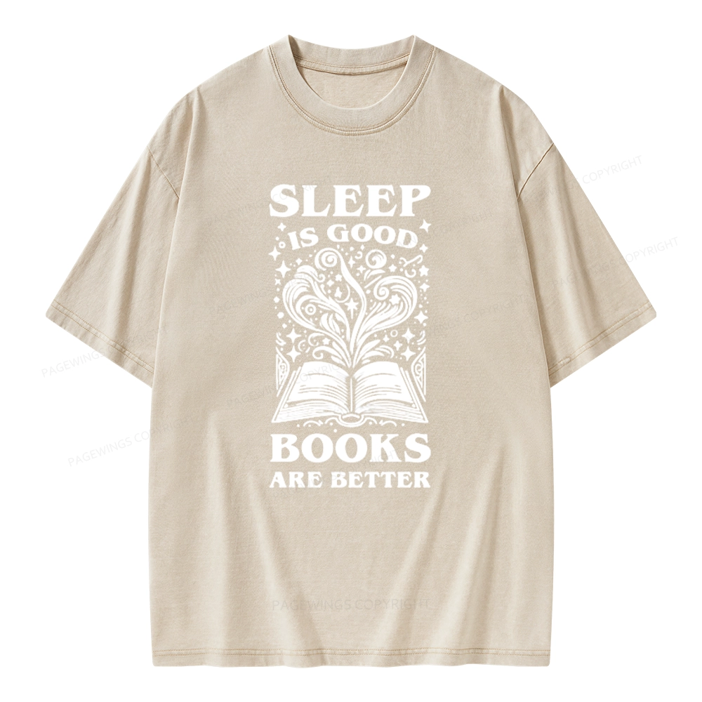 Pagewings Sleep is Good Books are Better Unisex Washed T-shirt