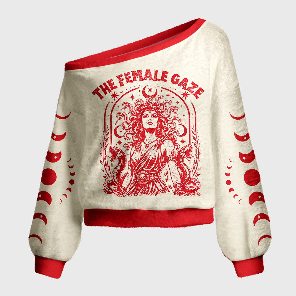 Pagewings Medusa Feminist Off Shoulder Ugly Knit Sweater