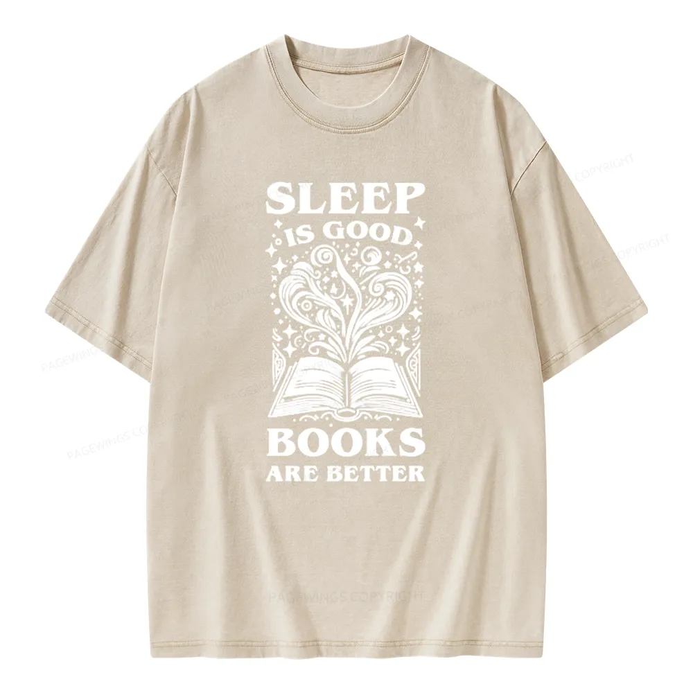 Pagewings Sleep is Good Books are Better Unisex Washed T-shirt
