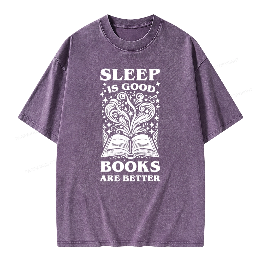 Pagewings Sleep is Good Books are Better Unisex Washed T-shirt